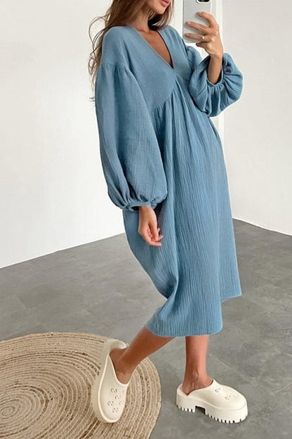 Karla - double crepe v-neck puff sleeve dress - ZyraLux