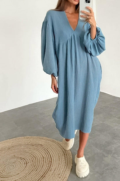 Karla - double crepe v-neck puff sleeve dress - ZyraLux