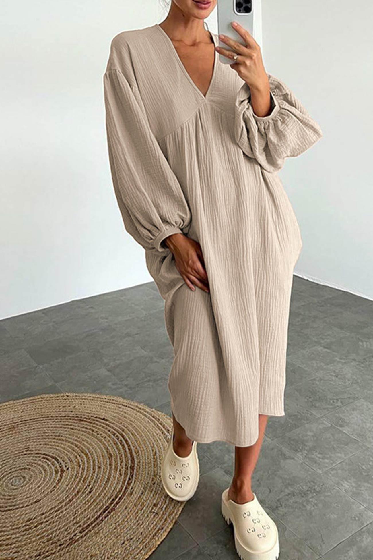 Karla - double crepe v-neck puff sleeve dress - ZyraLux