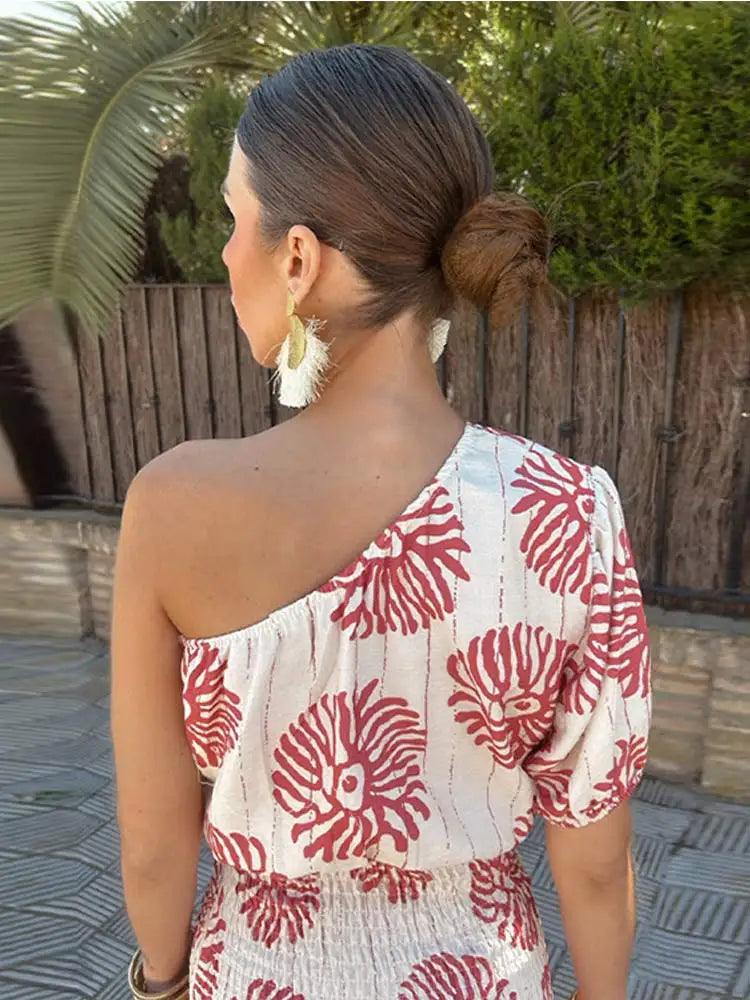 One-Shoulder Printed Mini Dress | Multi-color | Polyester | Elegant and Stylish - ZyraLux Kleding en accessoires