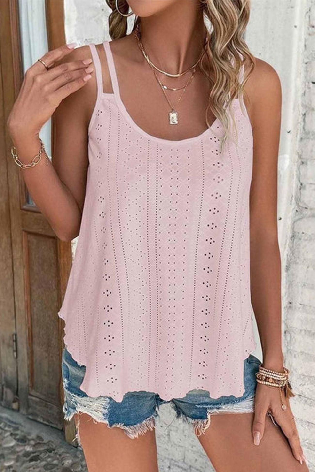 Lexa - eyelet strappy scoop tank top - ZyraLux