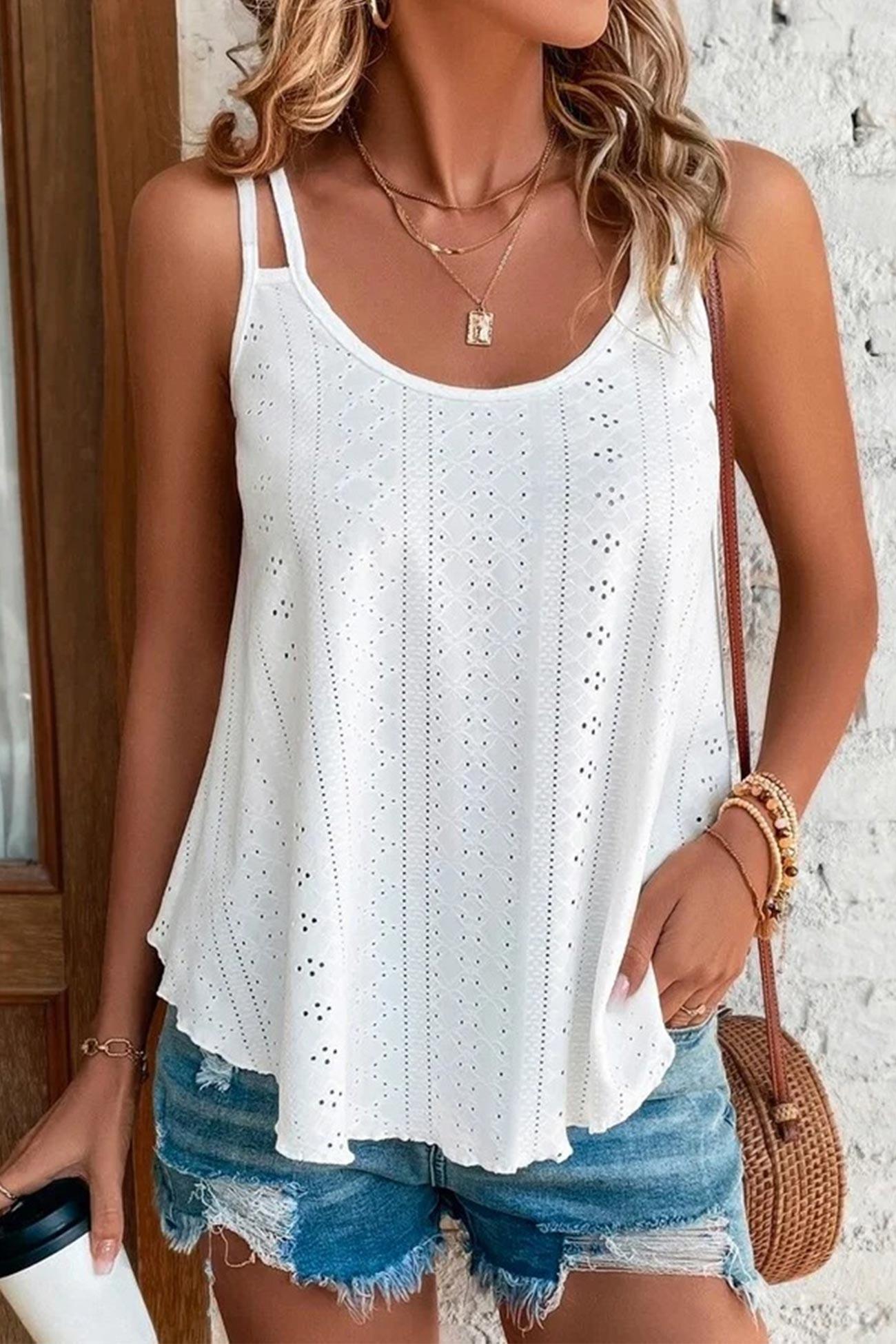 Lexa - eyelet strappy scoop tank top - ZyraLux