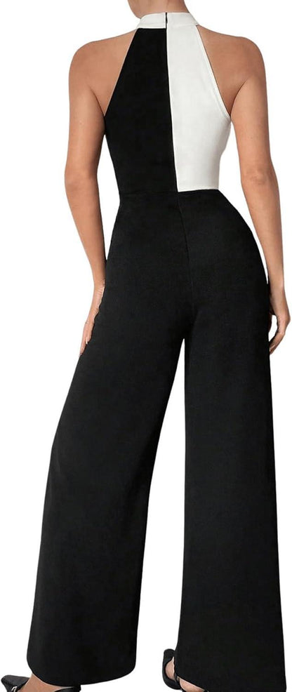 Black & White Asymmetical Halter Jumpsuit - ZyraLux