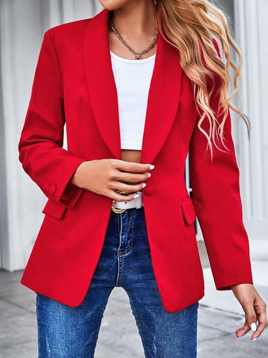 Fashionable Red Long Sleeve Professional Blazer - ZyraLux