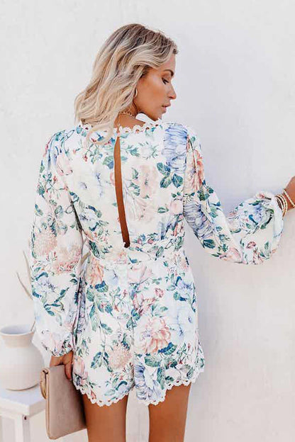 Katya - printed long-sleeved v-neck jumpsuit - ZyraLux