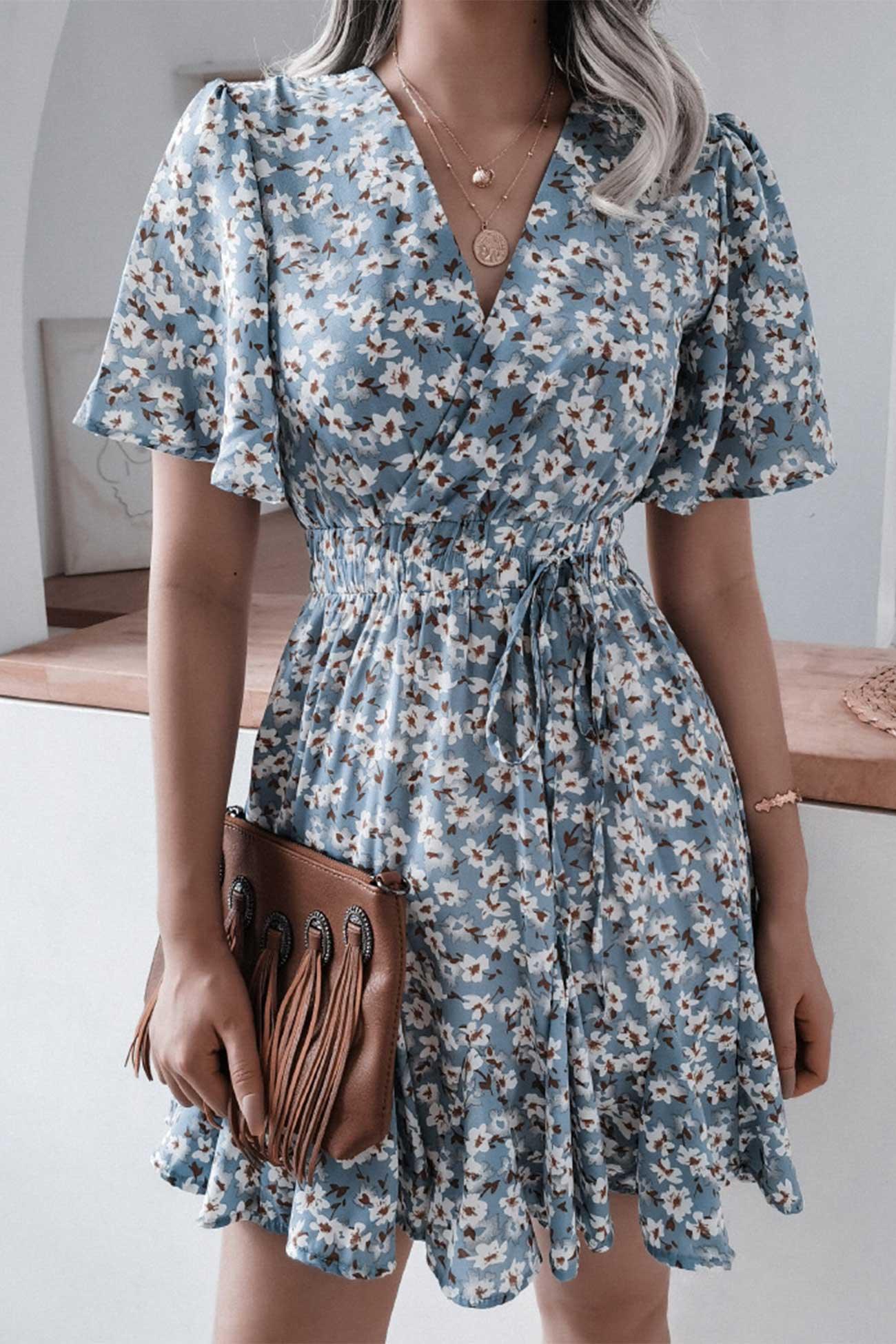 Kaye - floral print chiffon mini dress - ZyraLux