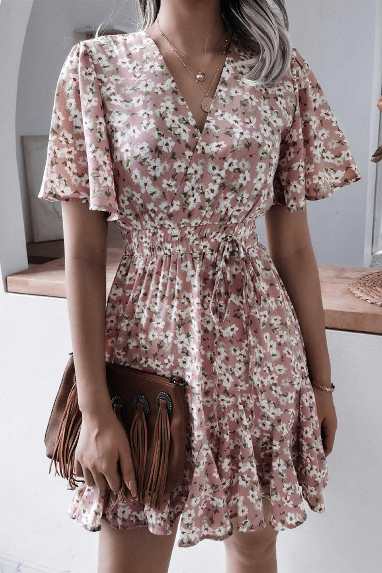 Kaye - floral print chiffon mini dress - ZyraLux