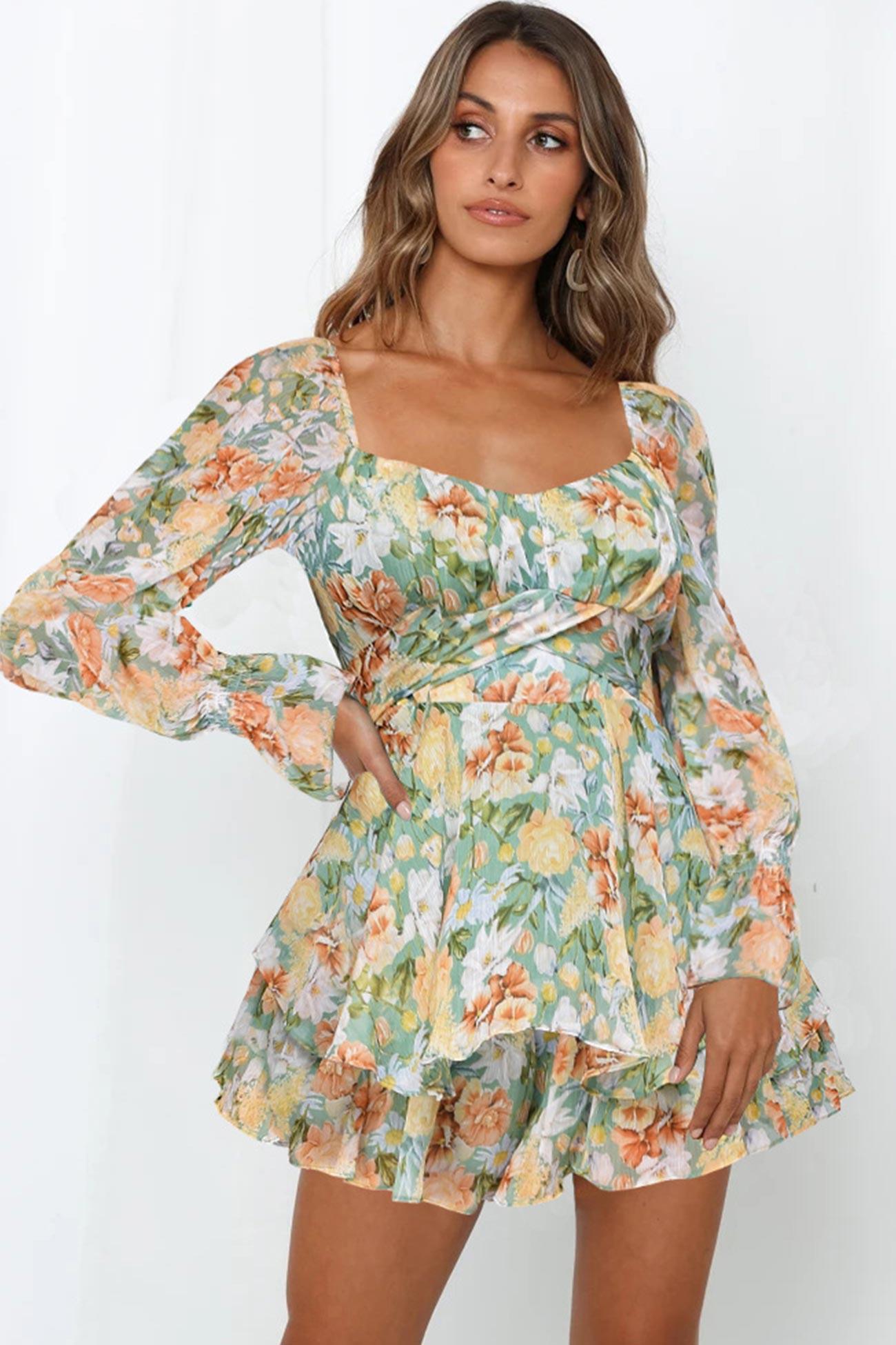 Francesca - floral print long sleeve ruffled skirt jumpsuit - ZyraLux