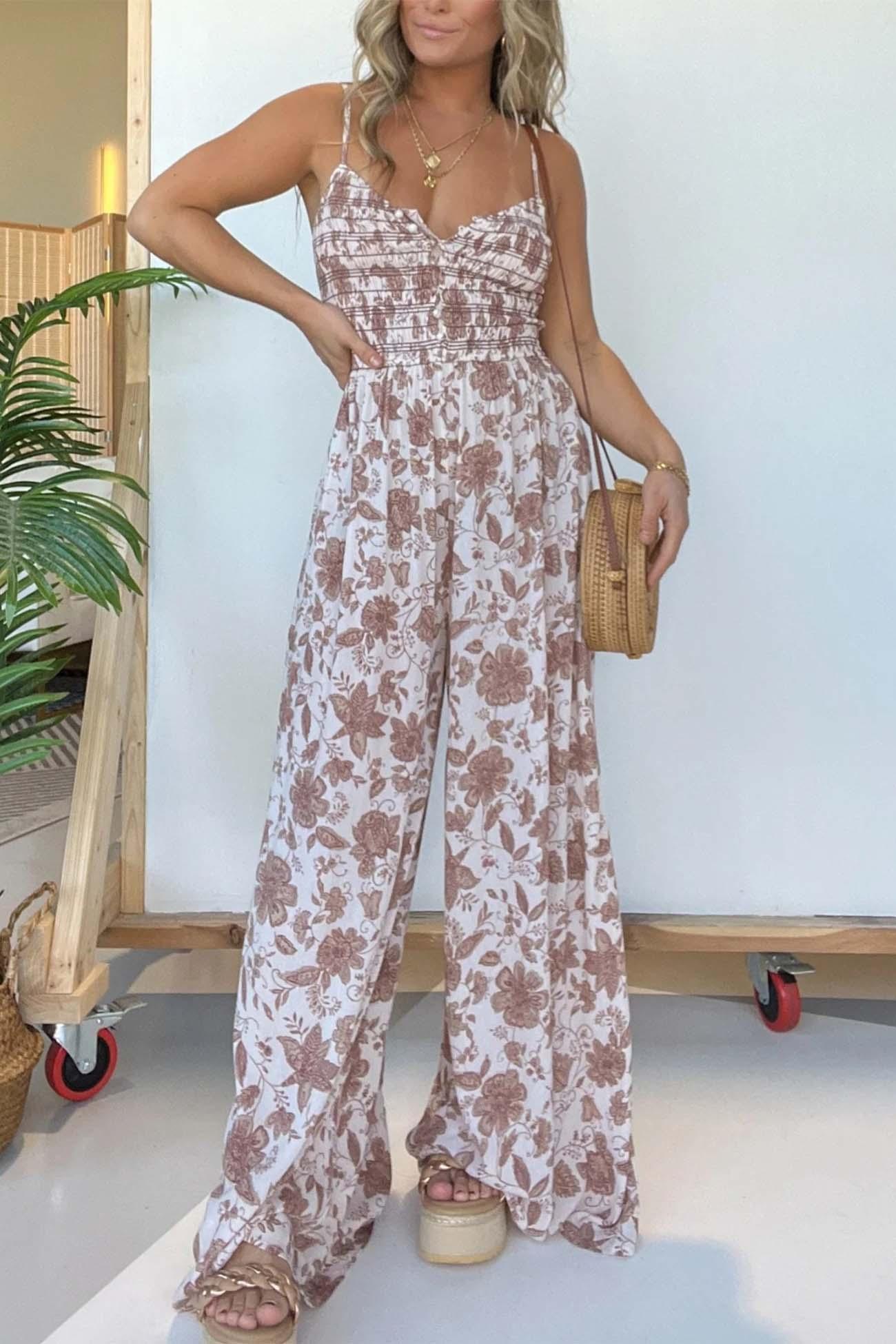 Nadine - floral sleeveless v-neck wide-leg jumpsuit - ZyraLux