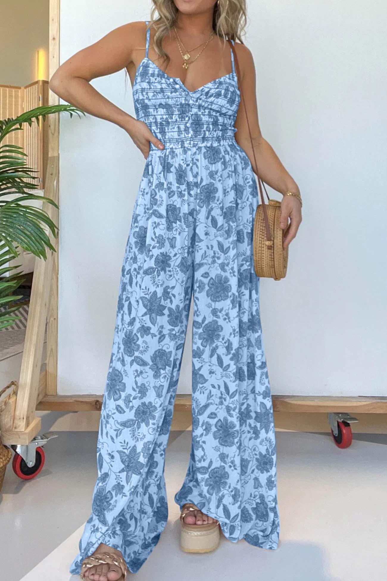 Nadine - floral sleeveless v-neck wide-leg jumpsuit - ZyraLux