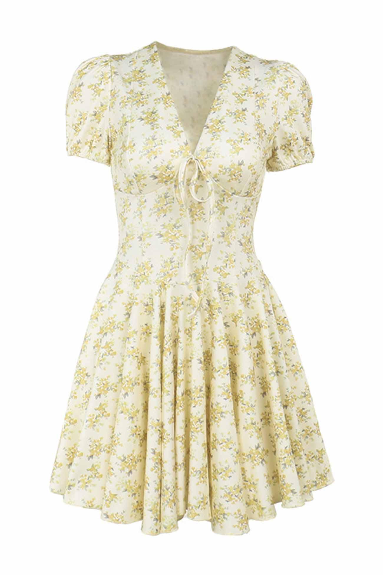 Natalia - floral v-neck pleated dress - ZyraLux