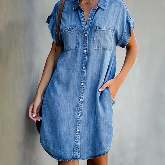 Denim Shirt Dress | Casual Day Out | Cotton | Multiple Colors - ZyraLux Kleding en accessoires