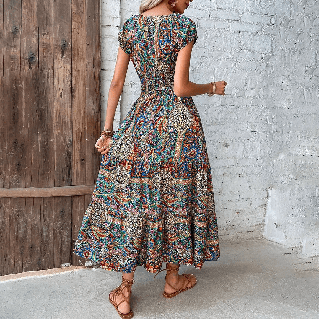 Bohemian Paisley Maxi Dress | Green | Rayon | Perfect for Casual Outings - ZyraLux Kleding en accessoires