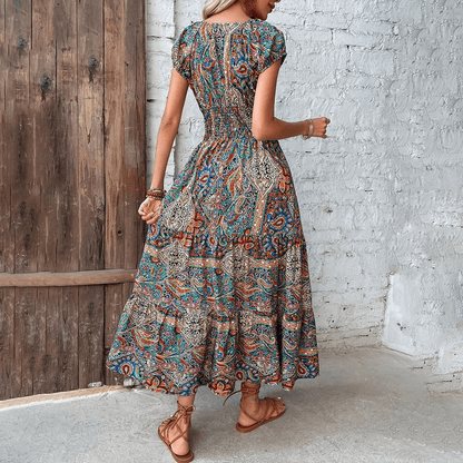 Bohemian Paisley Maxi Dress | Green | Rayon | Perfect for Casual Outings - ZyraLux Kleding en accessoires