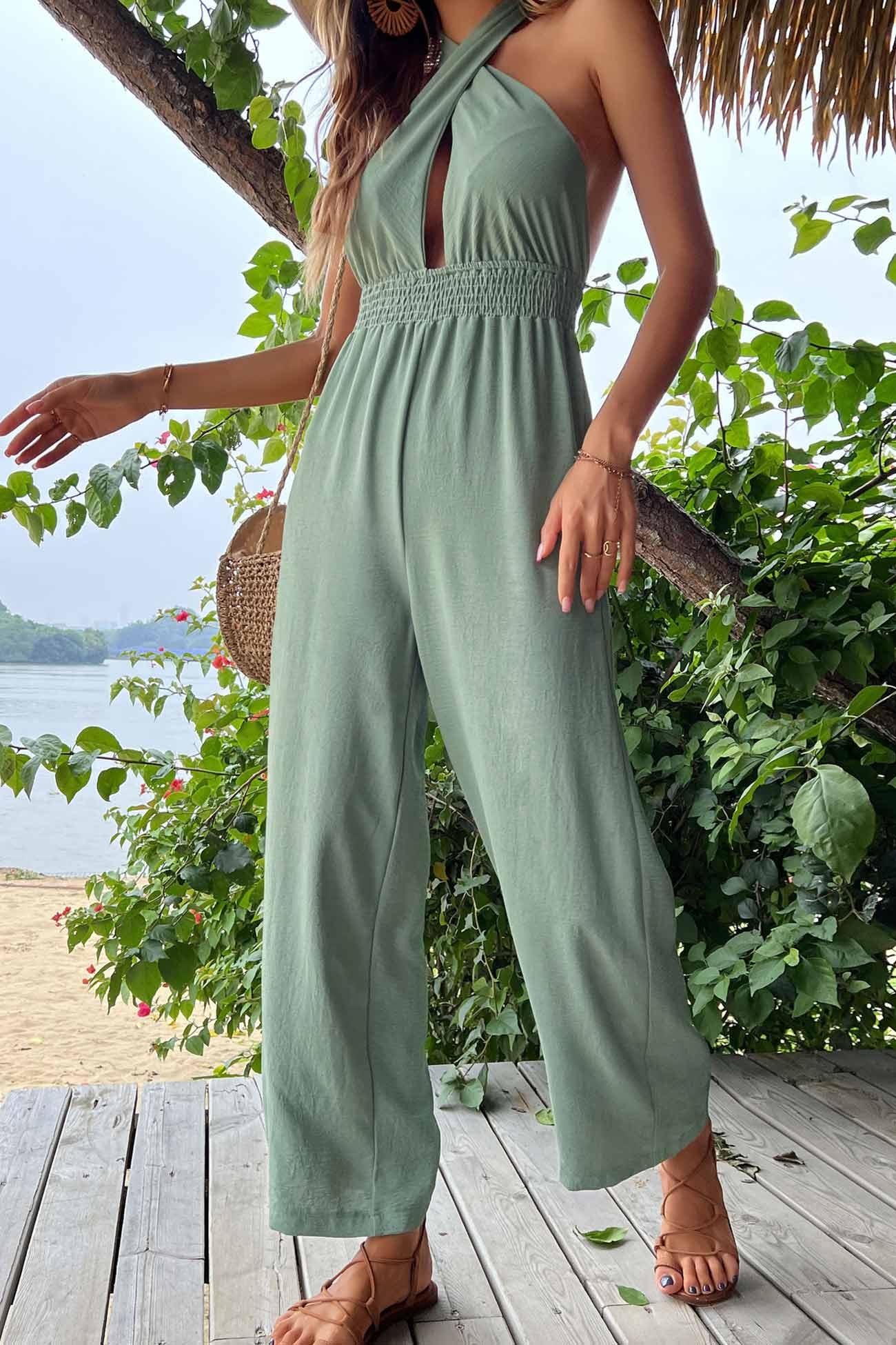 Aina - tie-back cutout high waist jumpsuits - ZyraLux