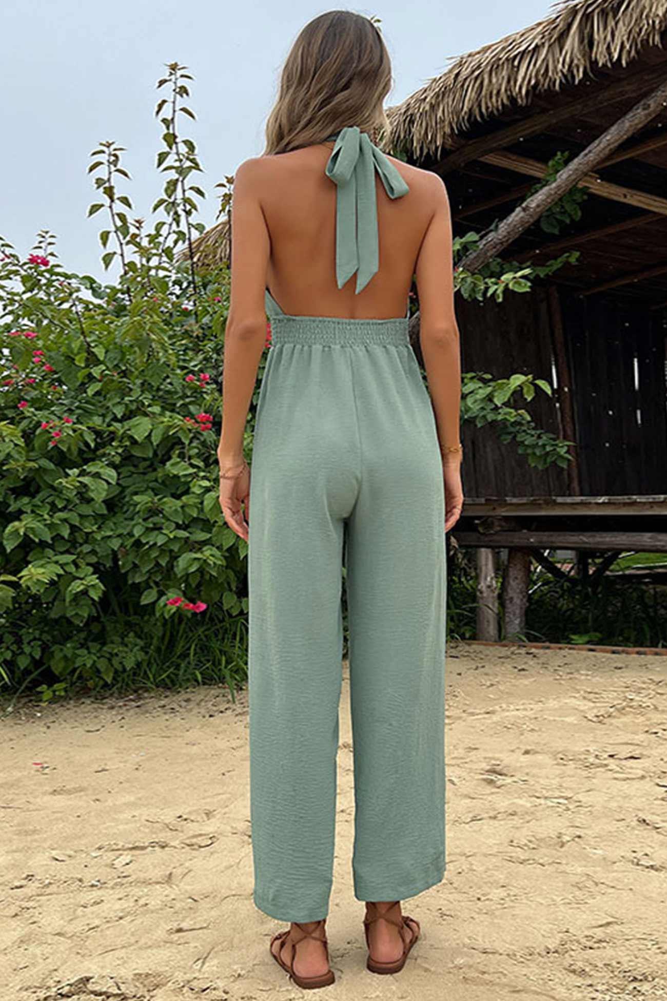 Aina - tie-back cutout high waist jumpsuits - ZyraLux