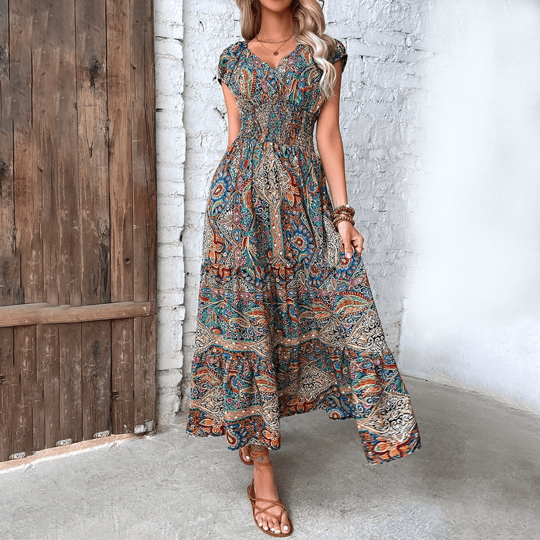 Bohemian Paisley Maxi Dress | Green | Rayon | Perfect for Casual Outings - ZyraLux Kleding en accessoires