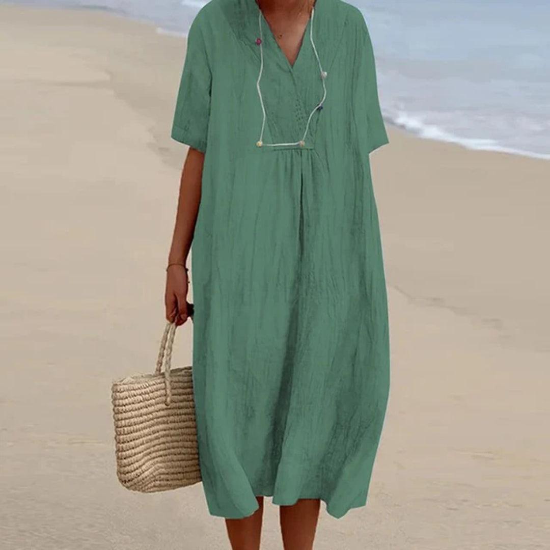 Relaxed Beach Dress | Multi | Linen | Perfect for Beach Days - ZyraLux Kleding en accessoires