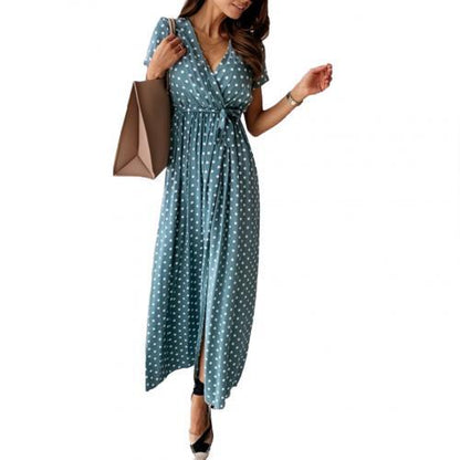 Kaia - Polka Dot Wrap Maxi Dress - ZyraLux