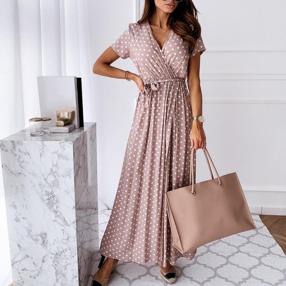 Kaia - Polka Dot Wrap Maxi Dress - ZyraLux