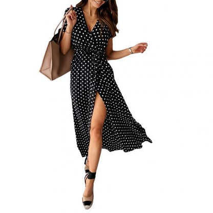 Kaia - Polka Dot Wrap Maxi Dress - ZyraLux