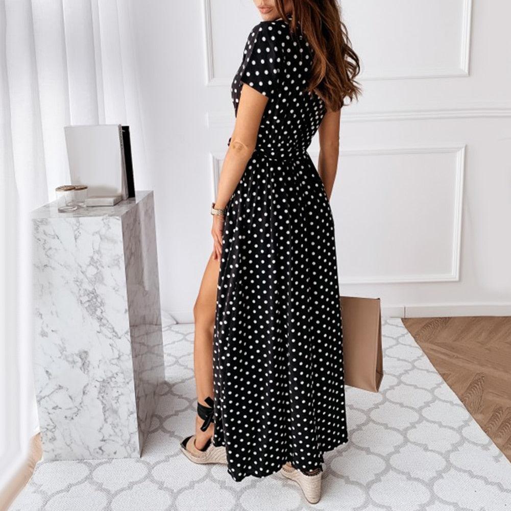 Kaia - Polka Dot Wrap Maxi Dress - ZyraLux