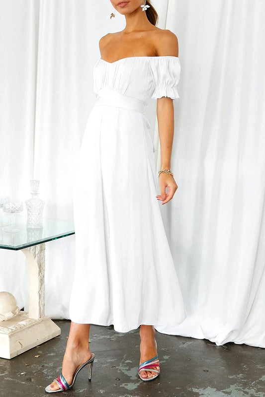 High Waist White Palazzo Puff Sleeve Sweetheart Jumpsuit - ZyraLux