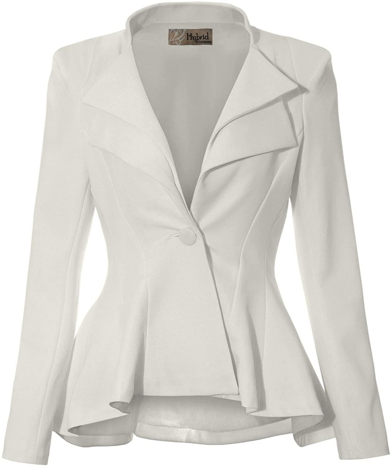 Double Notch Lapel Sharp Shoulder Pad Ivory Blazer - ZyraLux