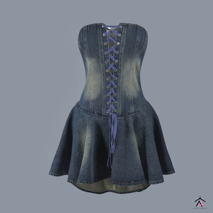 Denim Corset Dress | Blue | Cotton | Trendy and Fitted - ZyraLux Kleding en accessoires