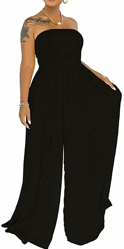 Wild Free Zwarte Off Shoulder Jurk Tube Losse Romper met Zakken Jumpsuit