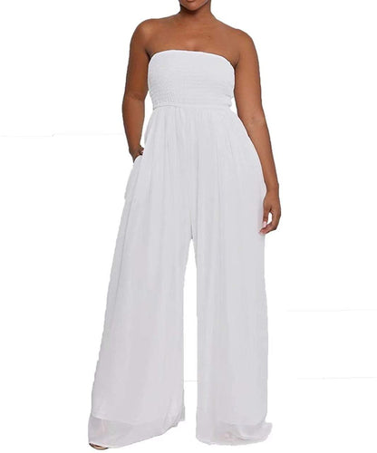 Wild Free Witte Off Shoulder Jurk Tube Losse Romper met Zakken Jumpsuit