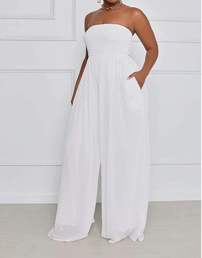 Wild Free Witte Off Shoulder Jurk Tube Losse Romper met Zakken Jumpsuit