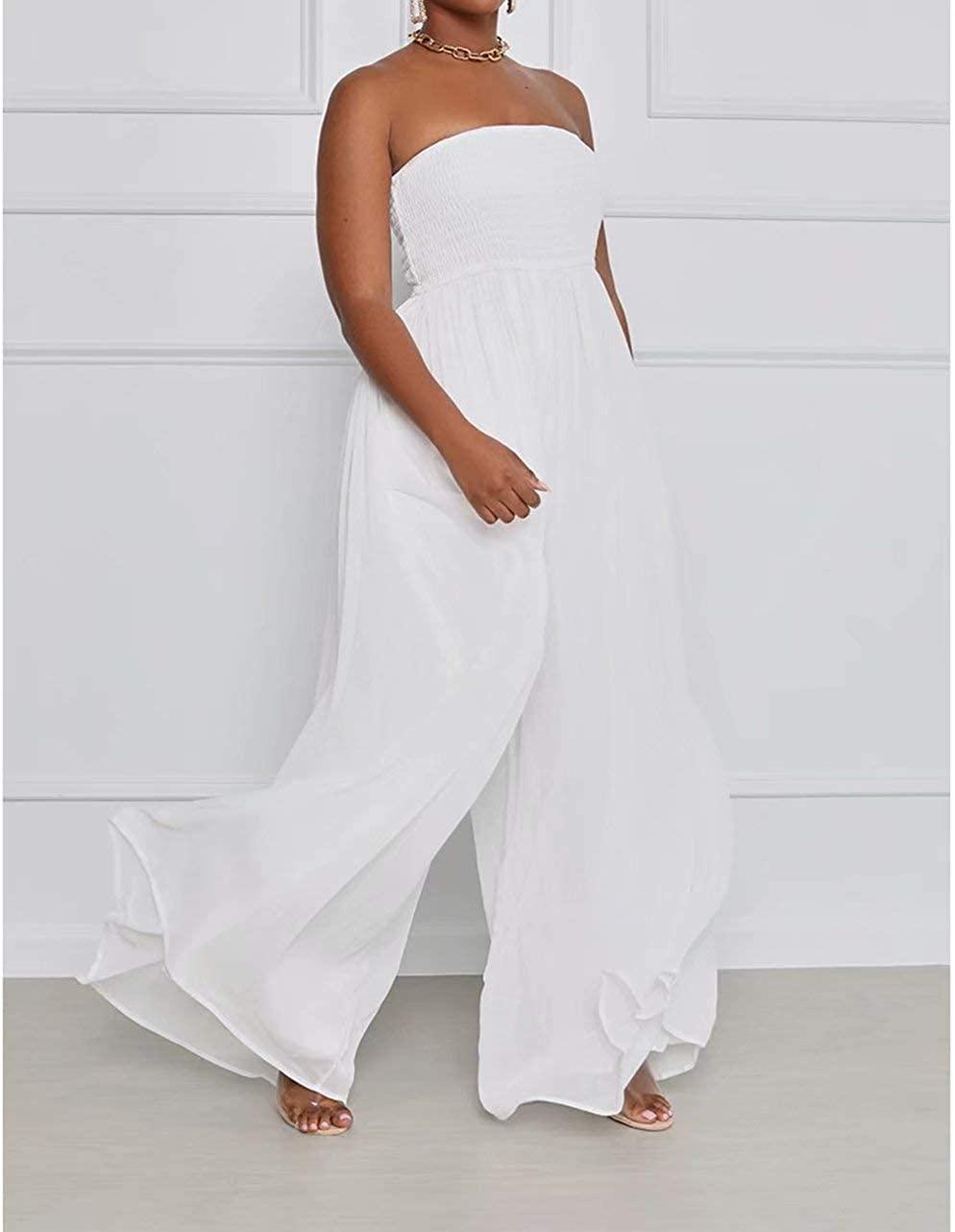 Wild Free Witte Off Shoulder Jurk Tube Losse Romper met Zakken Jumpsuit