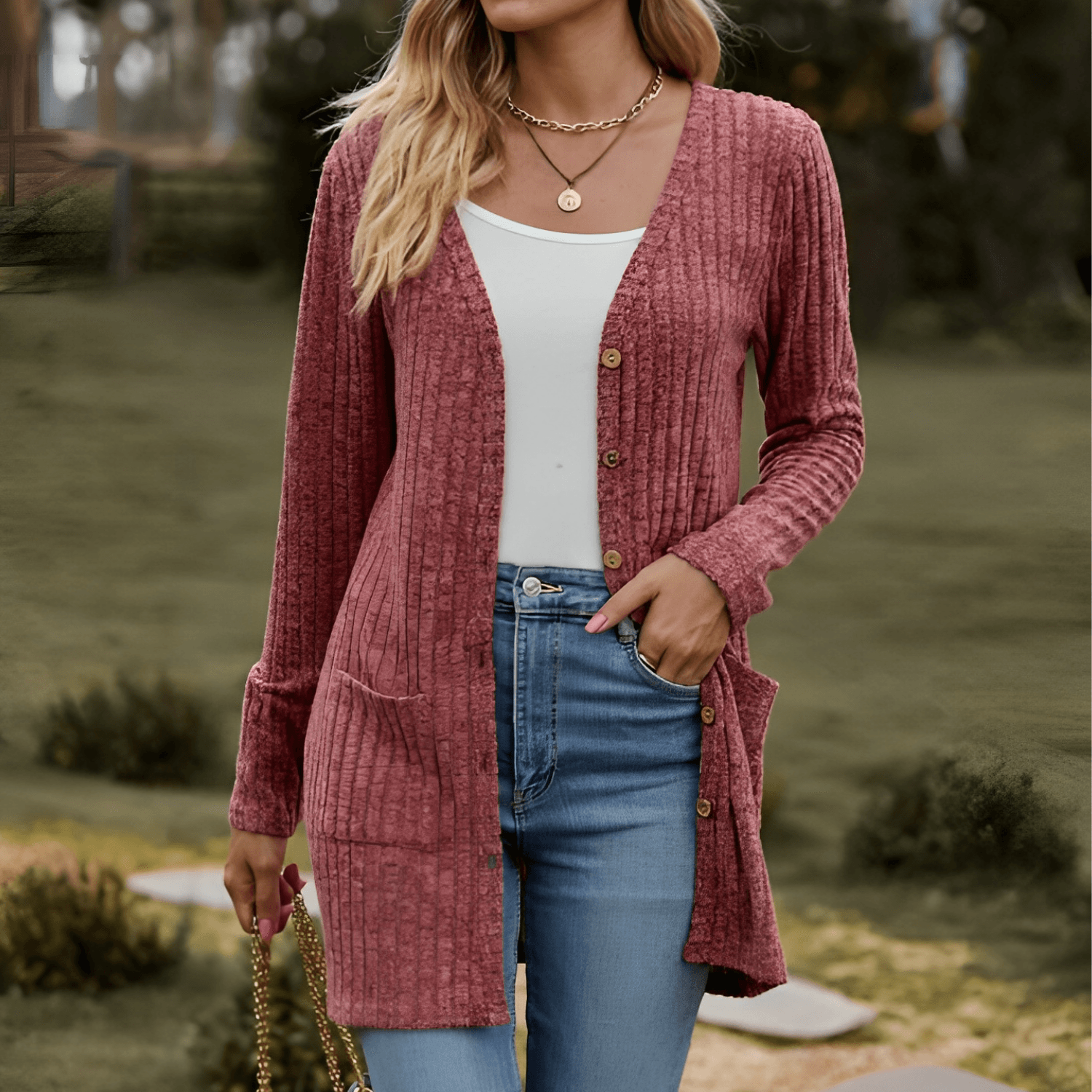 Jennifer - V-Neck Knitted Cardigan - ZyraLux