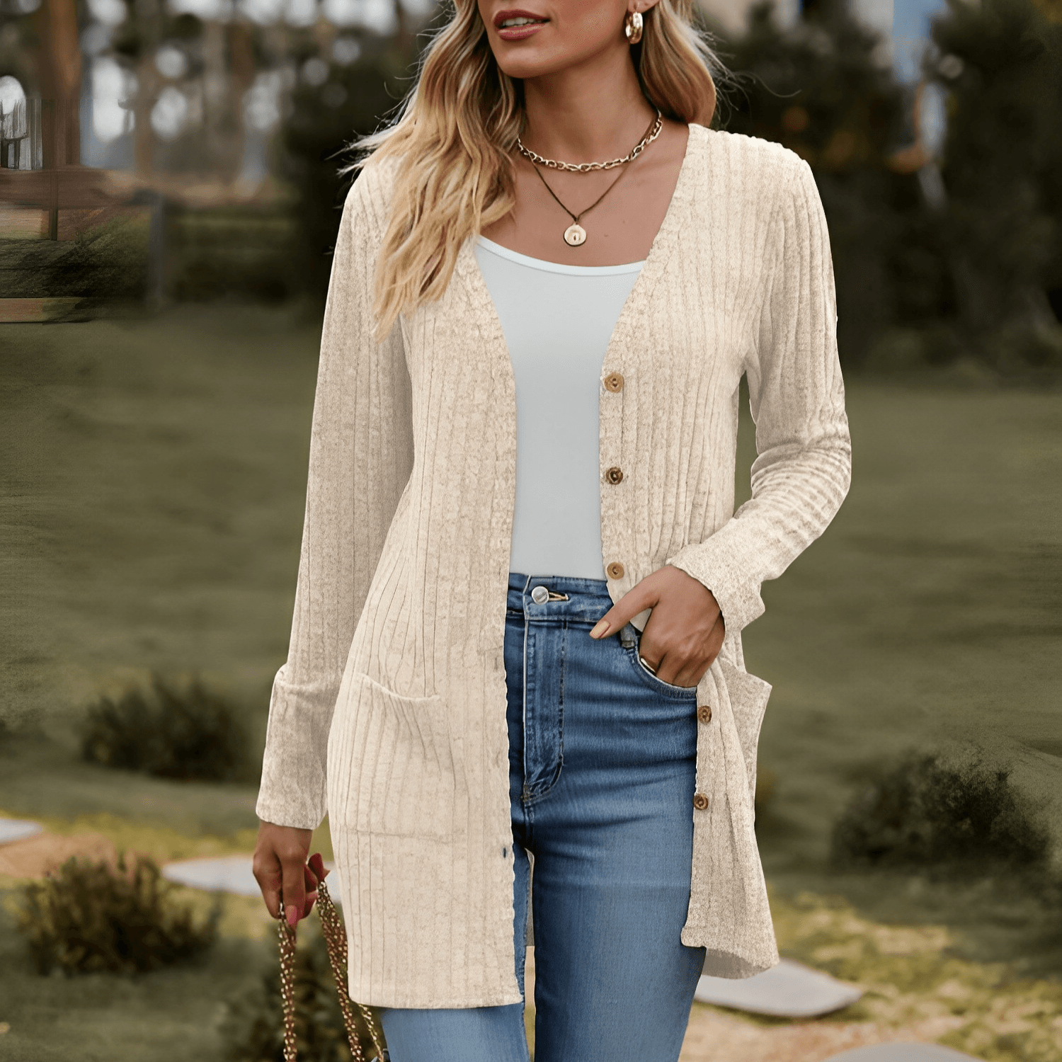 Jennifer - V-Neck Knitted Cardigan - ZyraLux