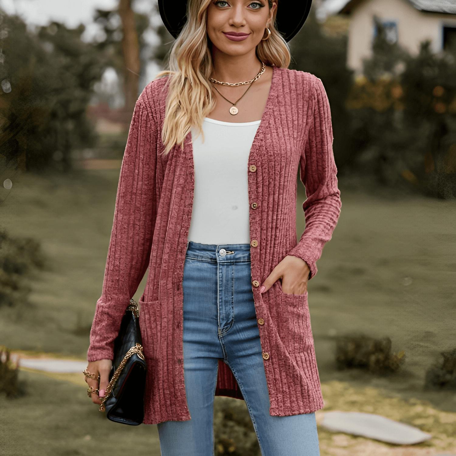 Jennifer - V-Neck Knitted Cardigan - ZyraLux