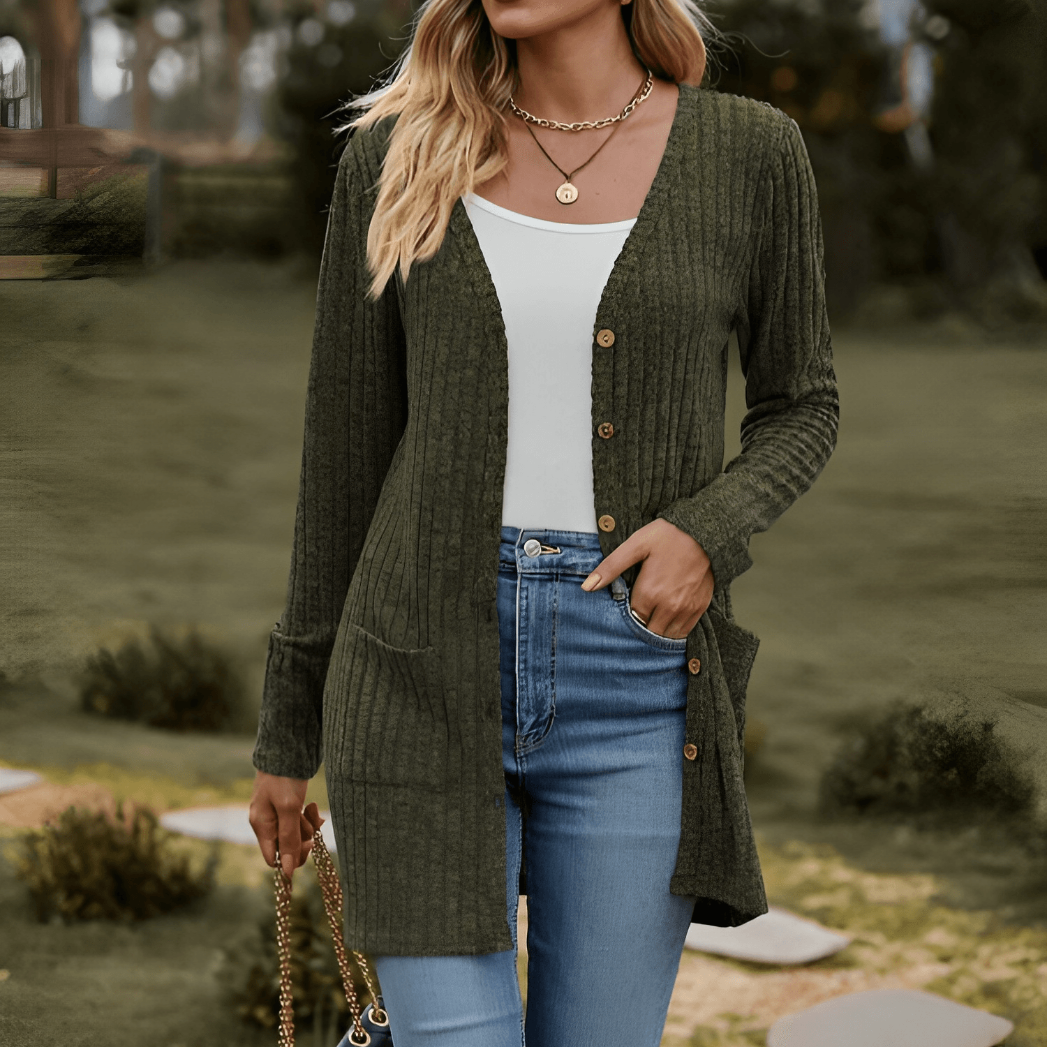 Jennifer - V-Neck Knitted Cardigan - ZyraLux