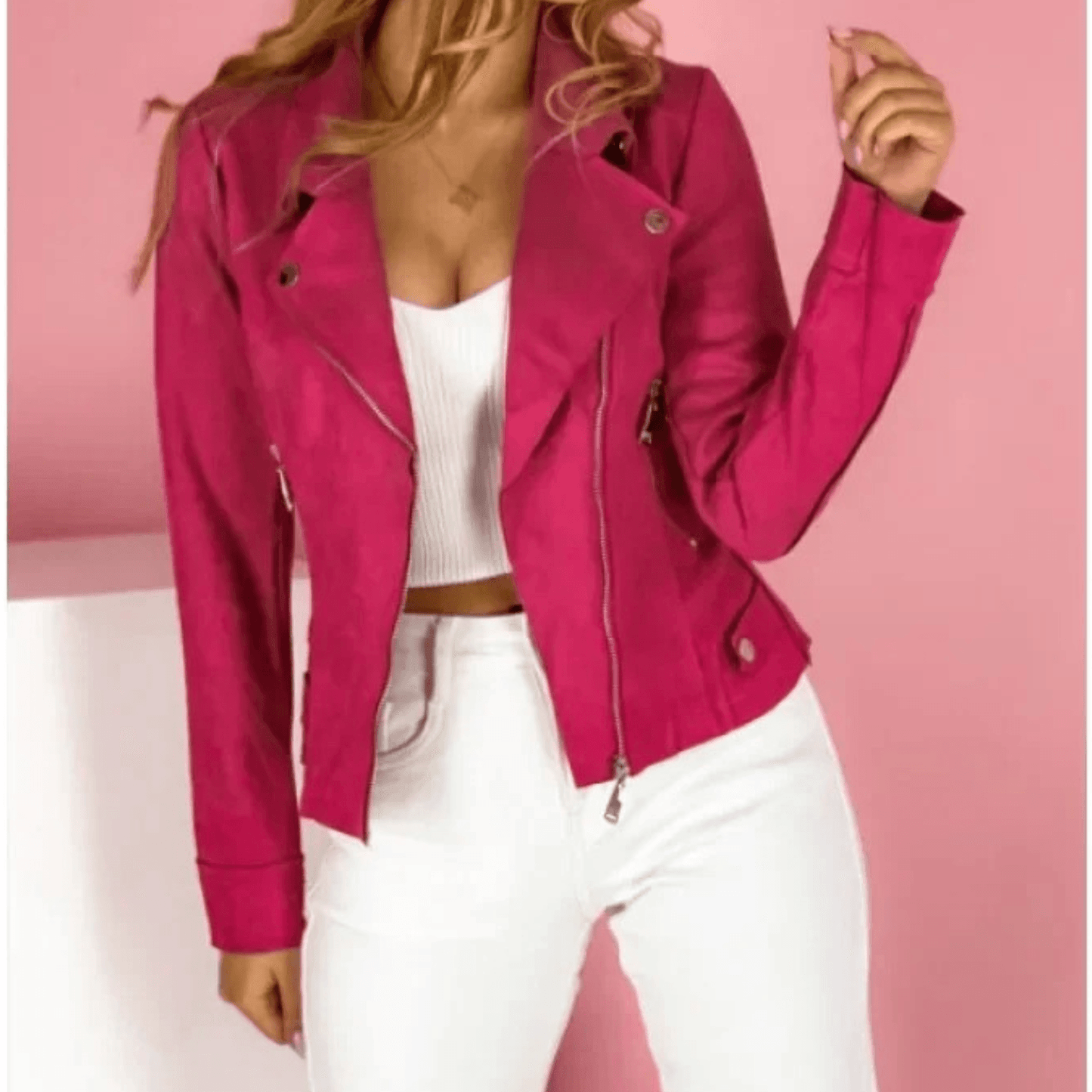 Jana - Ladies Leather Jacket with Turn Down Collar - ZyraLux