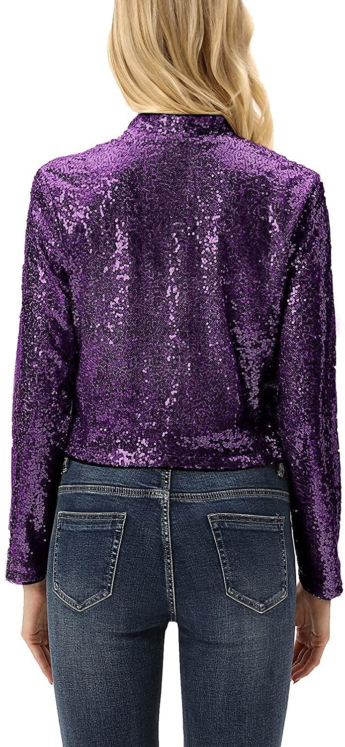 Shiny Black Sequin Shrug Long Sleeve Open Front Blazer Jacket - ZyraLux Women's Plus Size Jacket