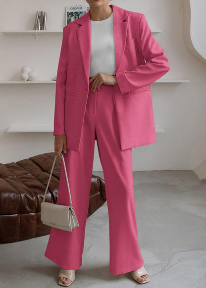 Sophisticated Working Woman Pink Blazer & Pants Suit Set - ZyraLux