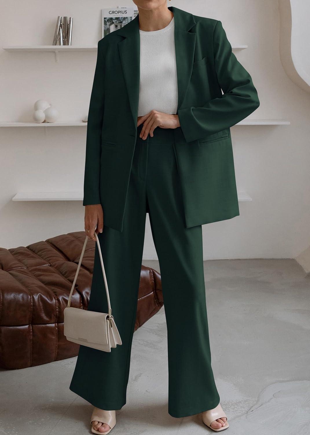 Sophisticated Working Woman Hunter Green Blazer & Pants Suit Set - ZyraLux