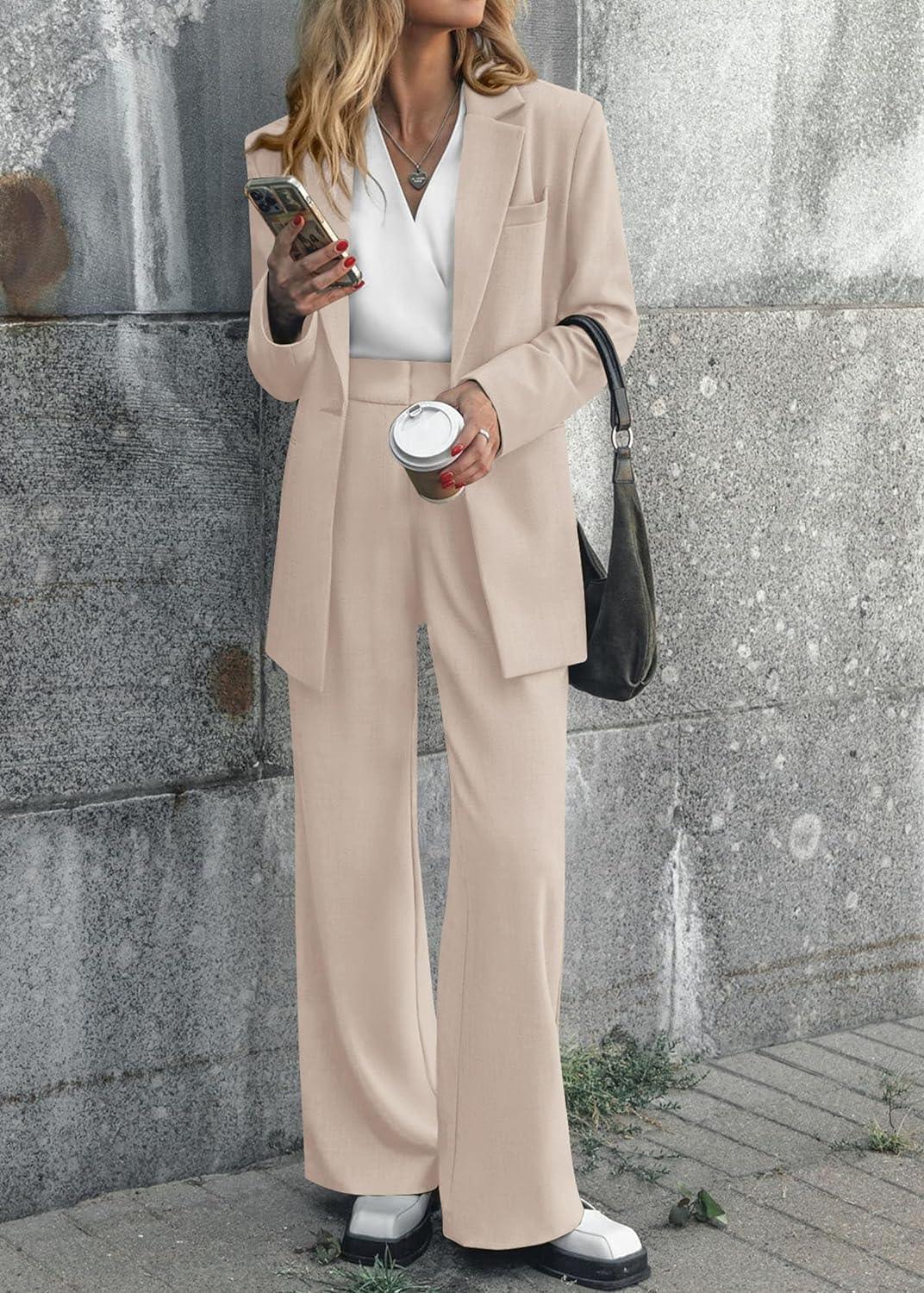 Sophisticated Working Woman Beige Blazer & Pants Suit Set - ZyraLux