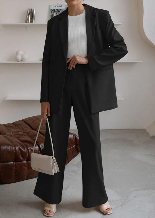 Sophisticated Working Woman Black Blazer & Pants Suit Set - ZyraLux