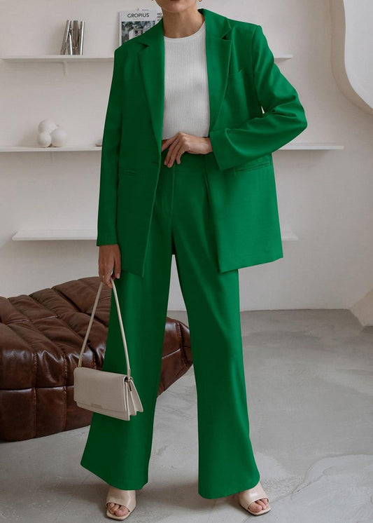 Sophisticated Working Woman Green Blazer & Pants Suit Set - ZyraLux