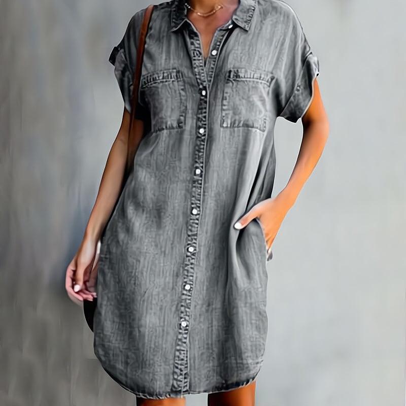 Denim Shirt Dress | Casual Day Out | Cotton | Multiple Colors - ZyraLux Kleding en accessoires