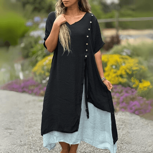 Layered Elegance Tunic Dress | Multicolor | Casual | Cotton Blend - ZyraLux Kleding en accessoires