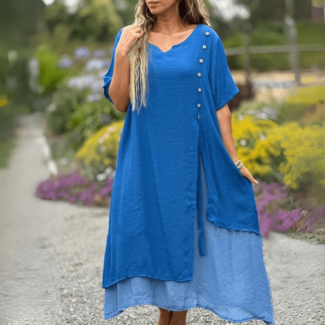 Layered Elegance Tunic Dress | Multicolor | Casual | Cotton Blend - ZyraLux Kleding en accessoires