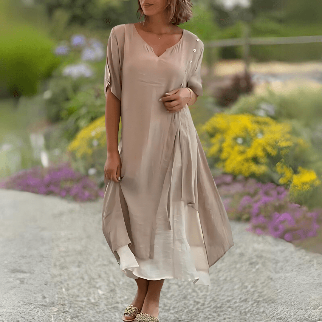 Layered Elegance Tunic Dress | Multicolor | Casual | Cotton Blend - ZyraLux Kleding en accessoires