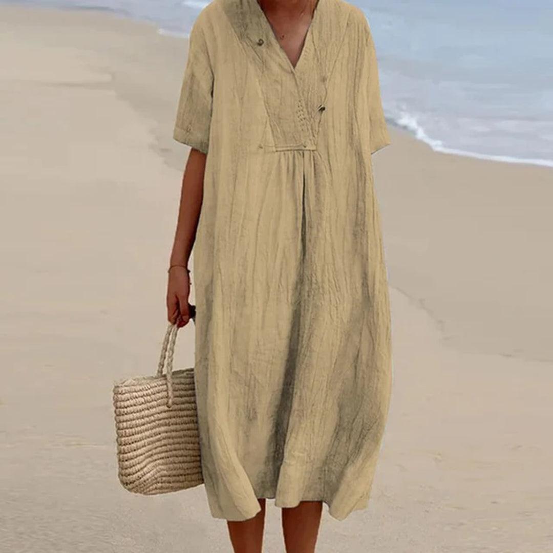 Relaxed Beach Dress | Multi | Linen | Perfect for Beach Days - ZyraLux Kleding en accessoires