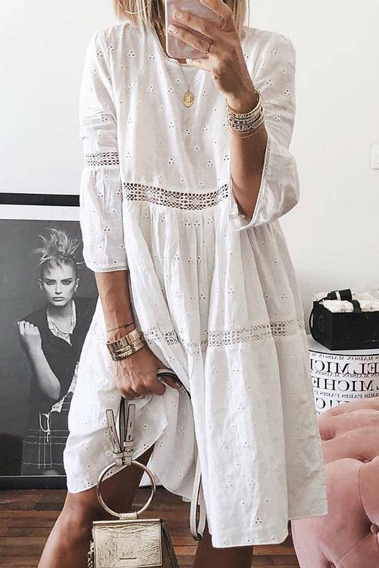 Mariel - lace crochet embroidery cotton linen dress - ZyraLux